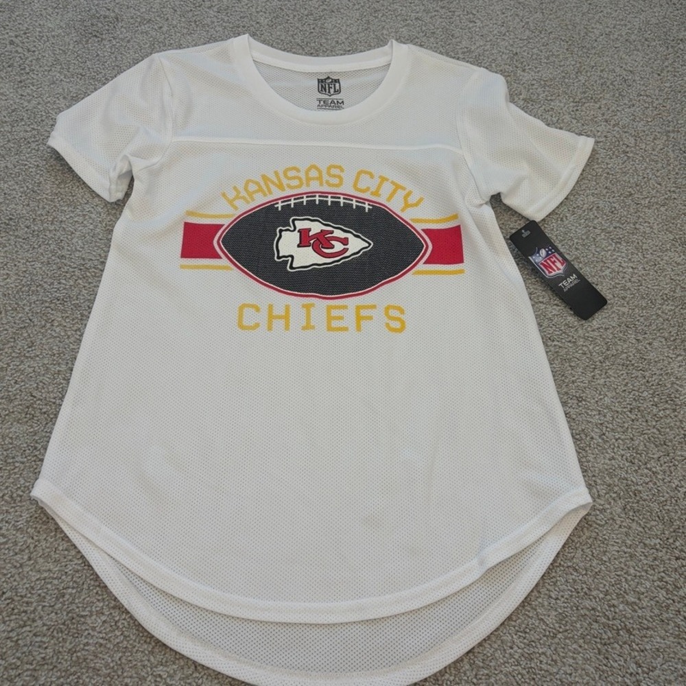 NFL Team Apparel Kansas City Chiefs Mesh Jersey Tee Womens S White Mesh Sporty